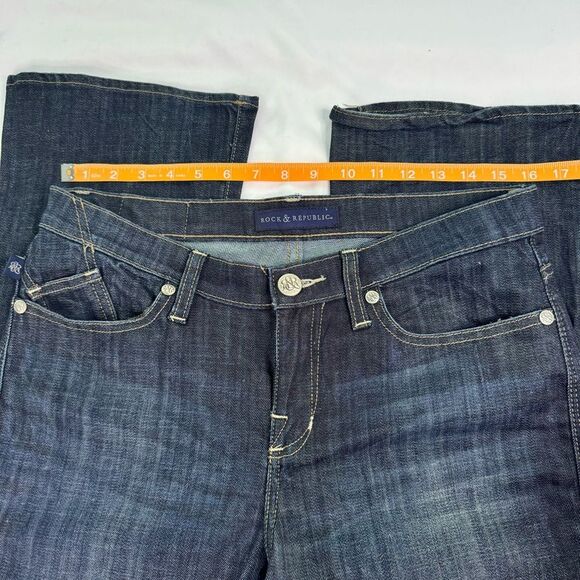 Rock & Republic Jean Kasandra Size 10 Dark Wash Bootcut Mid Rise Y2K Whiskering - Picture 4 of 8